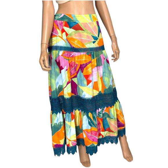 Tiered Maxi Skirt Convertible Dress S Floral Colorful Beach Boho Tropical Hippie - Picture 11 of 12